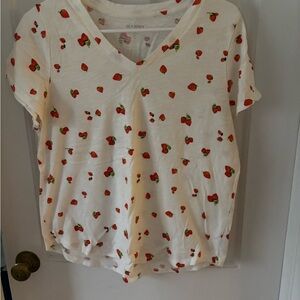 Old Navy White V-Neck Tee with Strawberry Motif
